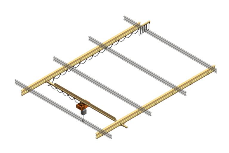 Ceiling mounted crane with un-reinforced runway tracks